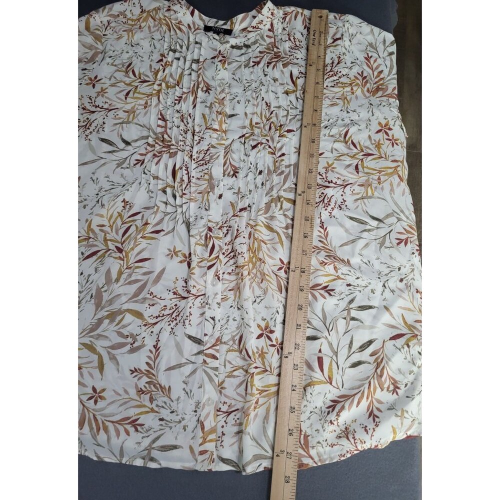 NYDJ Women's XL Pleated Peasant Blouse Smock Cuffs Floral - Picture 6 of 8